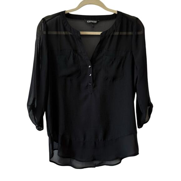 Express Sheer Black Chiffon Blouse - Size XS - Picture 1 of 5